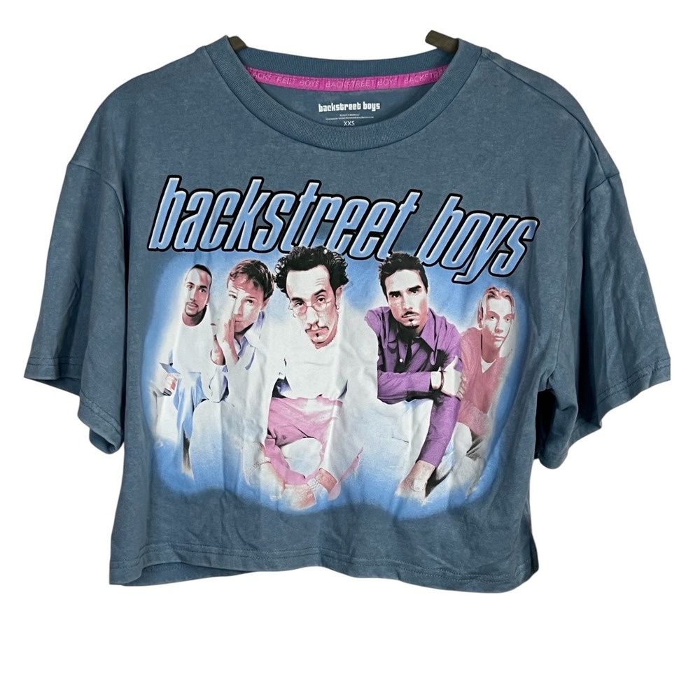 Backstreet Boys Graphic Crop Tee -Juniors Light Blue Mineral Wash - XXS